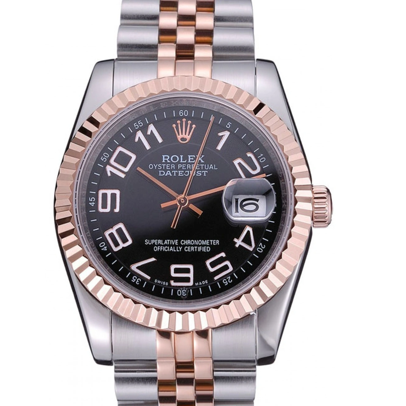 AAA replica watch Rolex Dial 622545 Black Gold and Bracelet Steel DateJust Stainless 1025